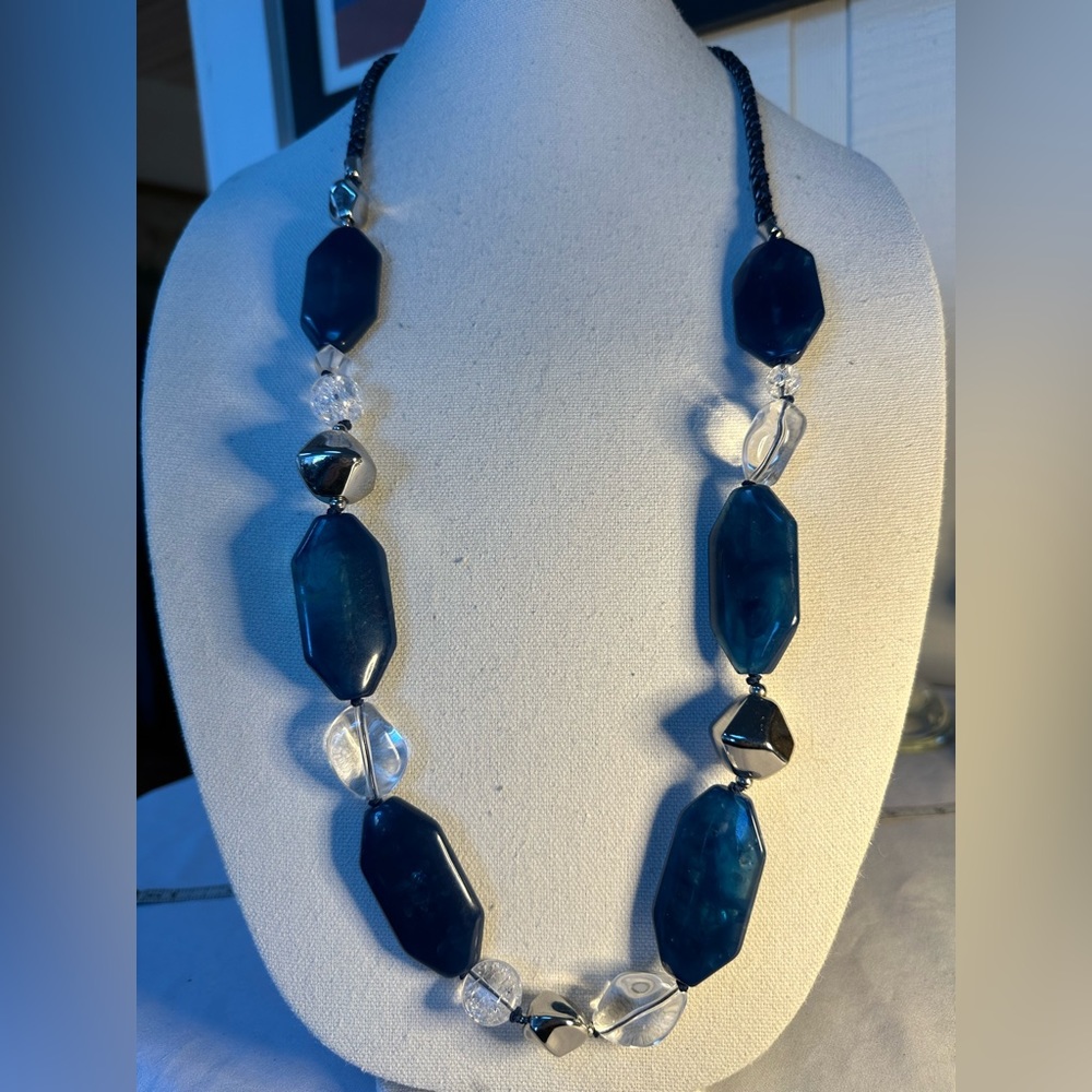 Chunky blue and clear bead Chico’s necklace